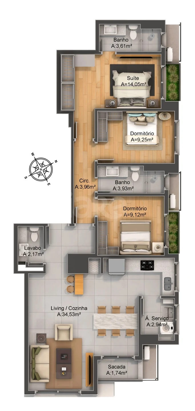 Planta — Apartamento 110,39 m²
