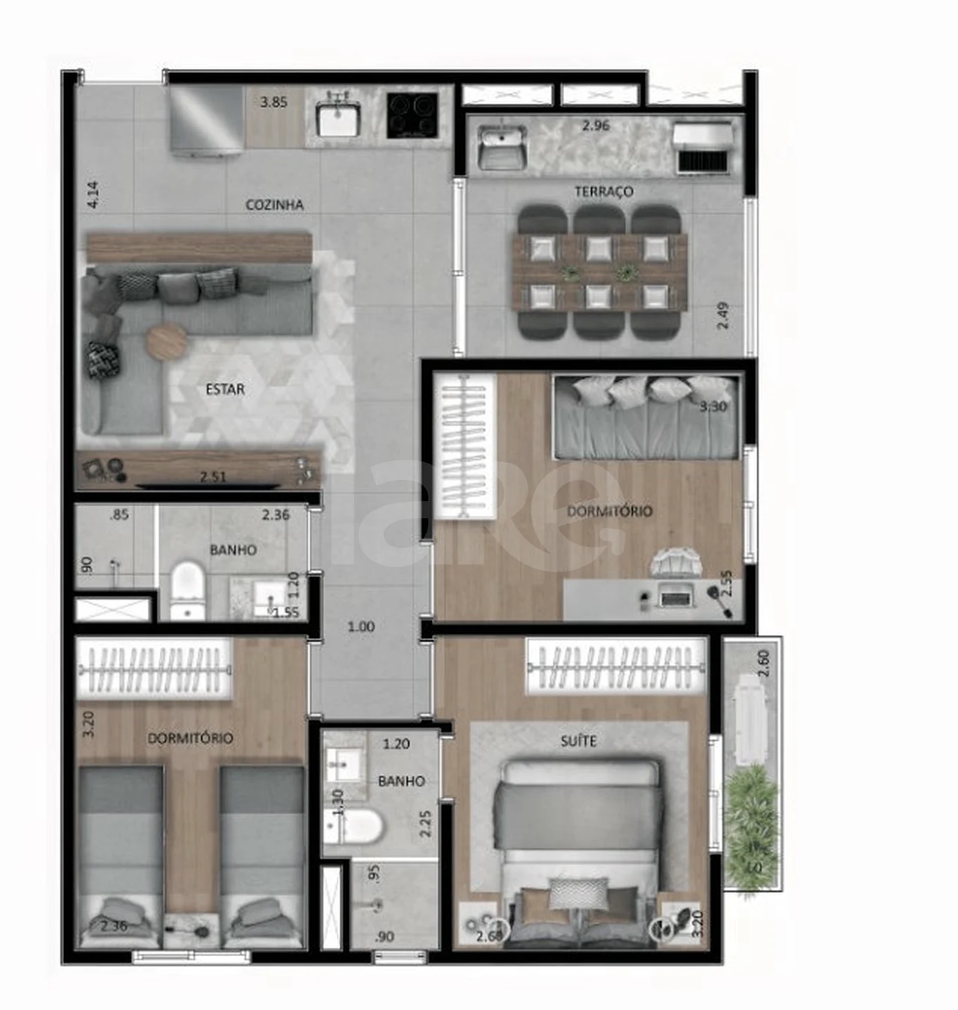 Planta — Apartamento 62 m²