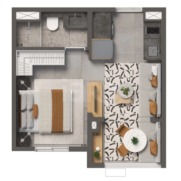 Planta — Studio 25,6 m²