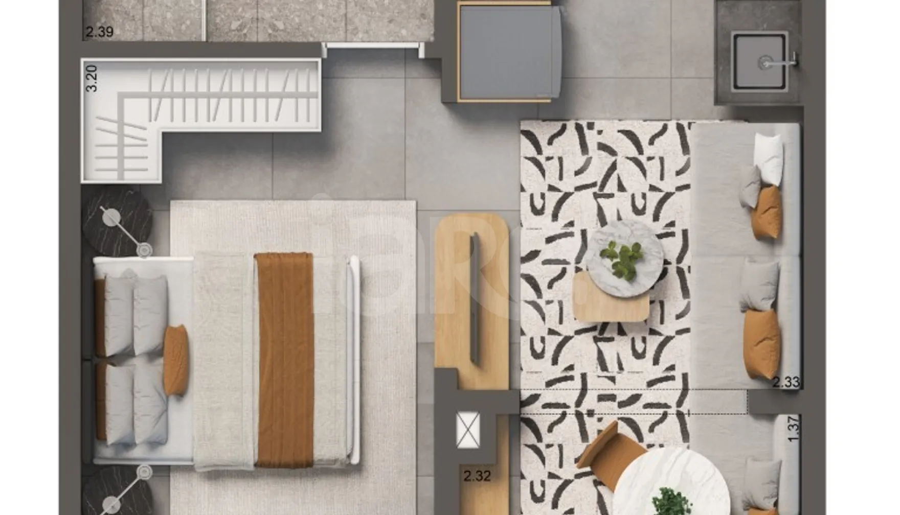 Planta — Studio 25,6 m²