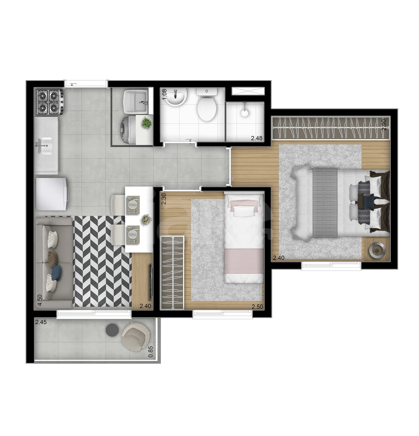 Planta — Apartamento 36,07 m²