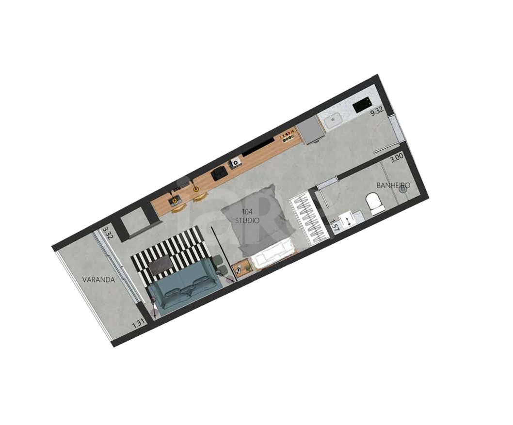 Planta — Studio 36,34 m²