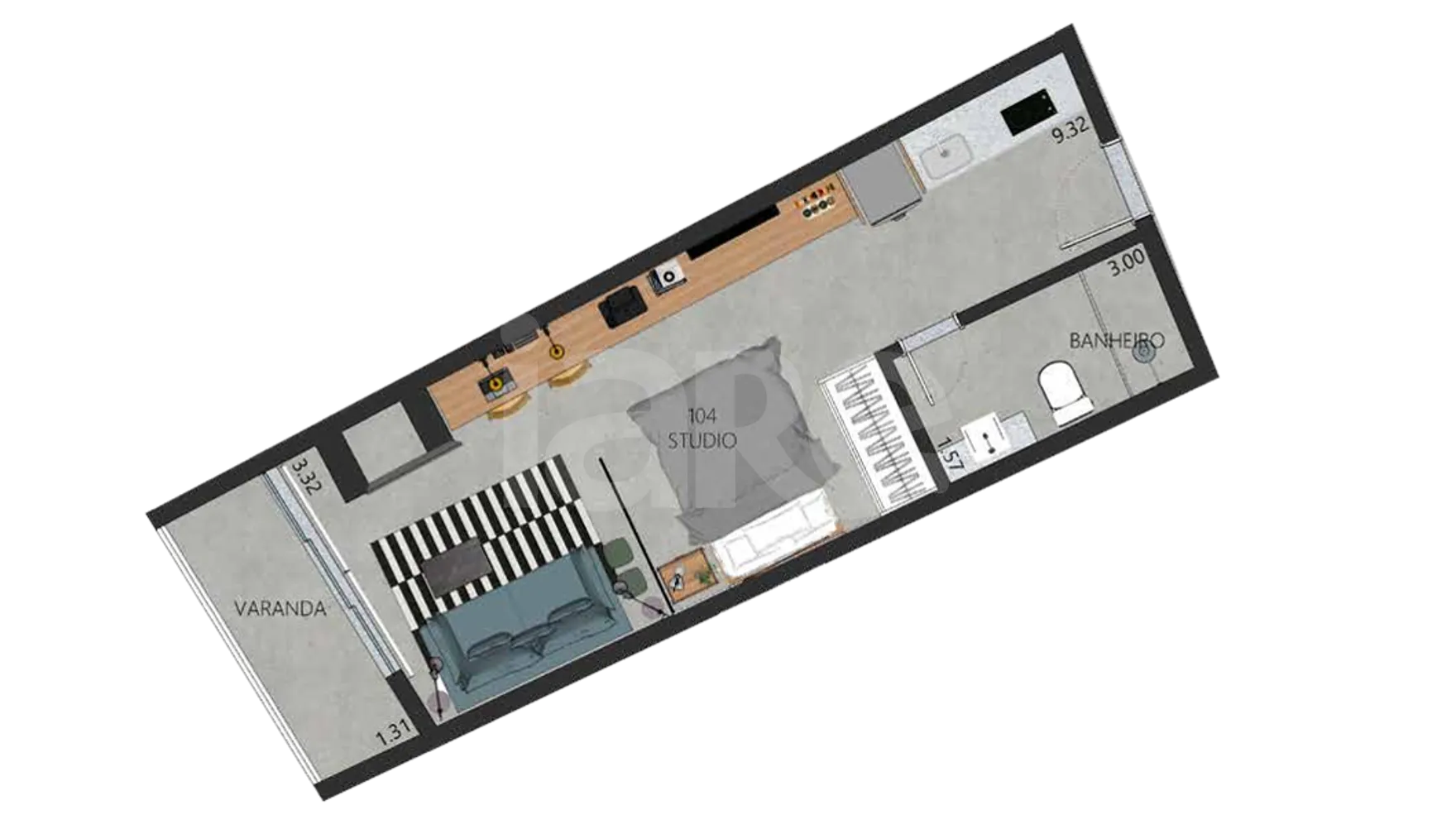 Planta — Studio 36,34 m²