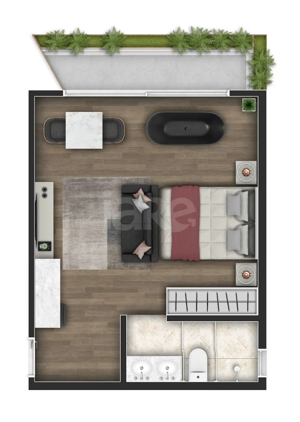 Planta — Studio 40,28 m²