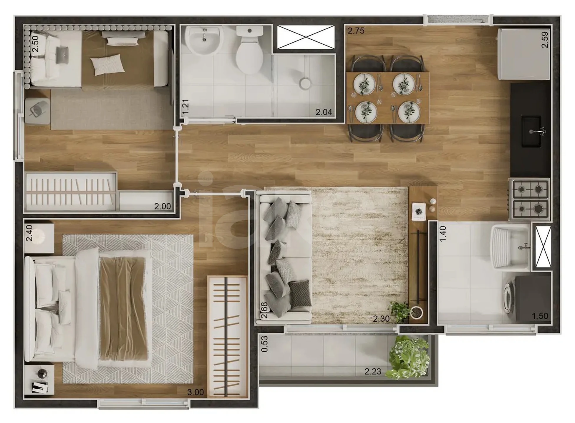 Planta — Apartamento 35,7 m²