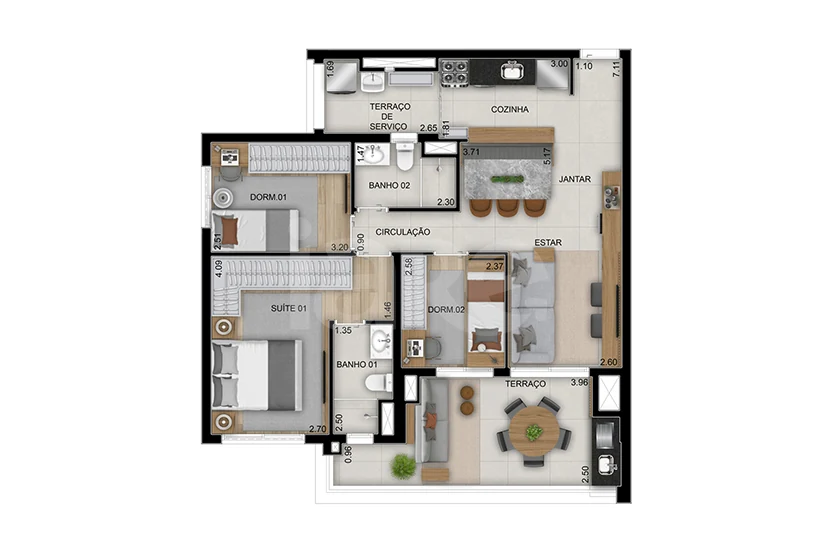 Planta — Apartamento 91,18 m²