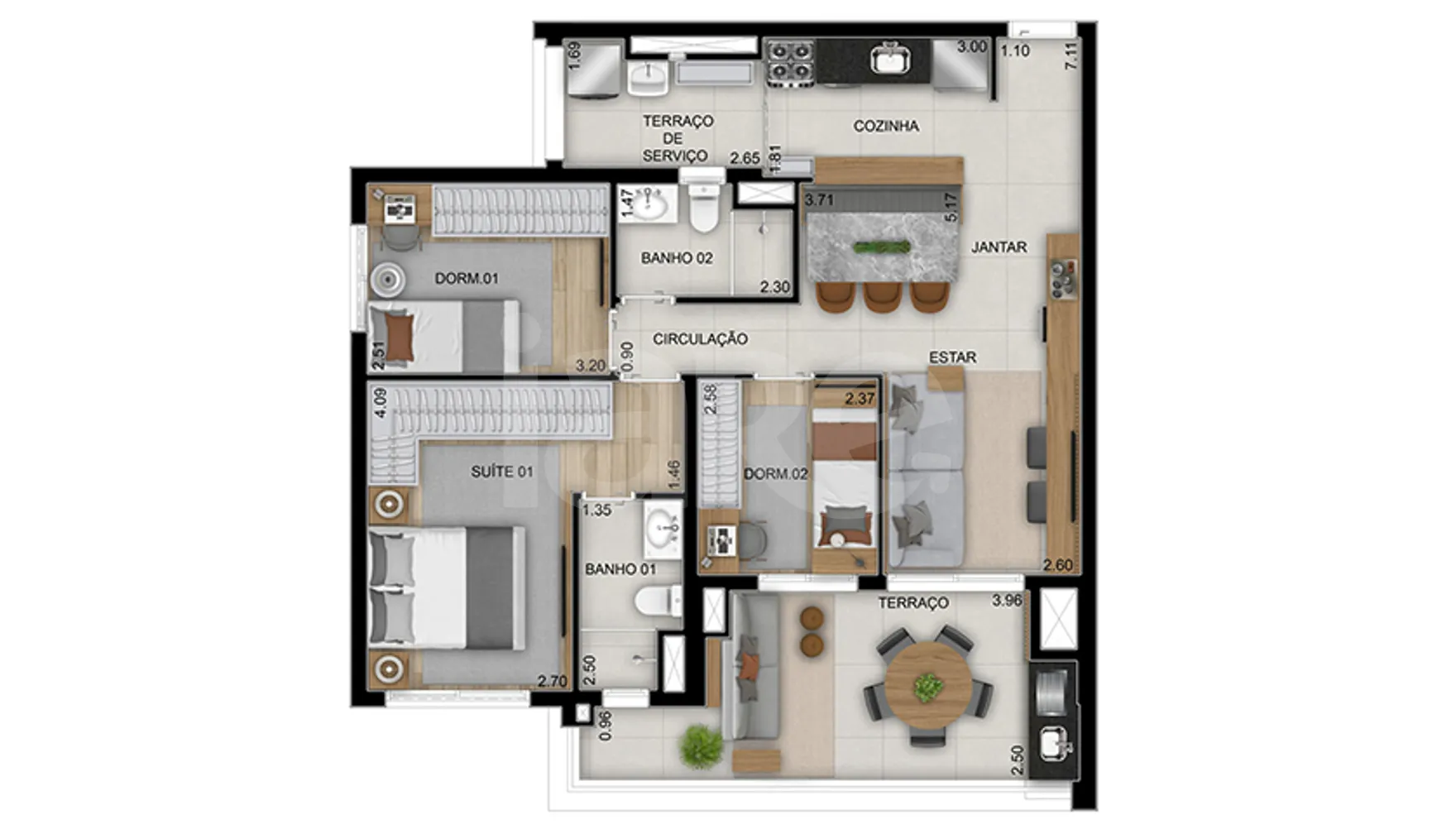 Planta — Apartamento 91,18 m²