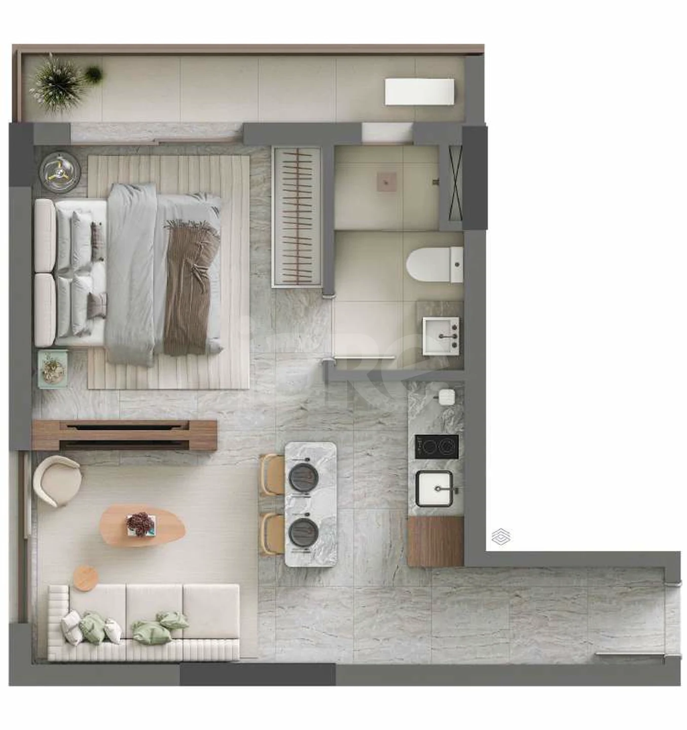 Planta — Studio 42,56 m²