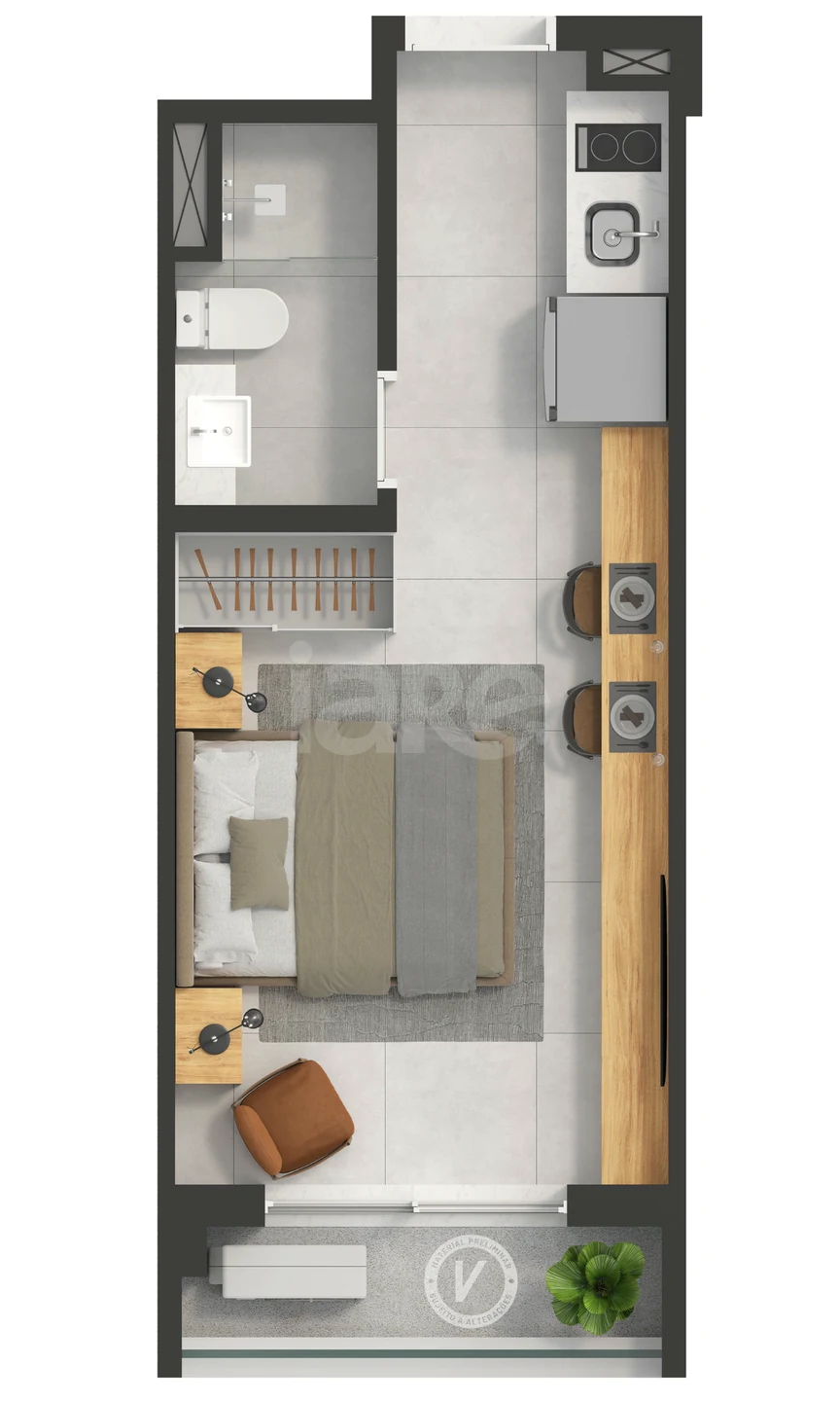 Planta — Studio 24,77 m²