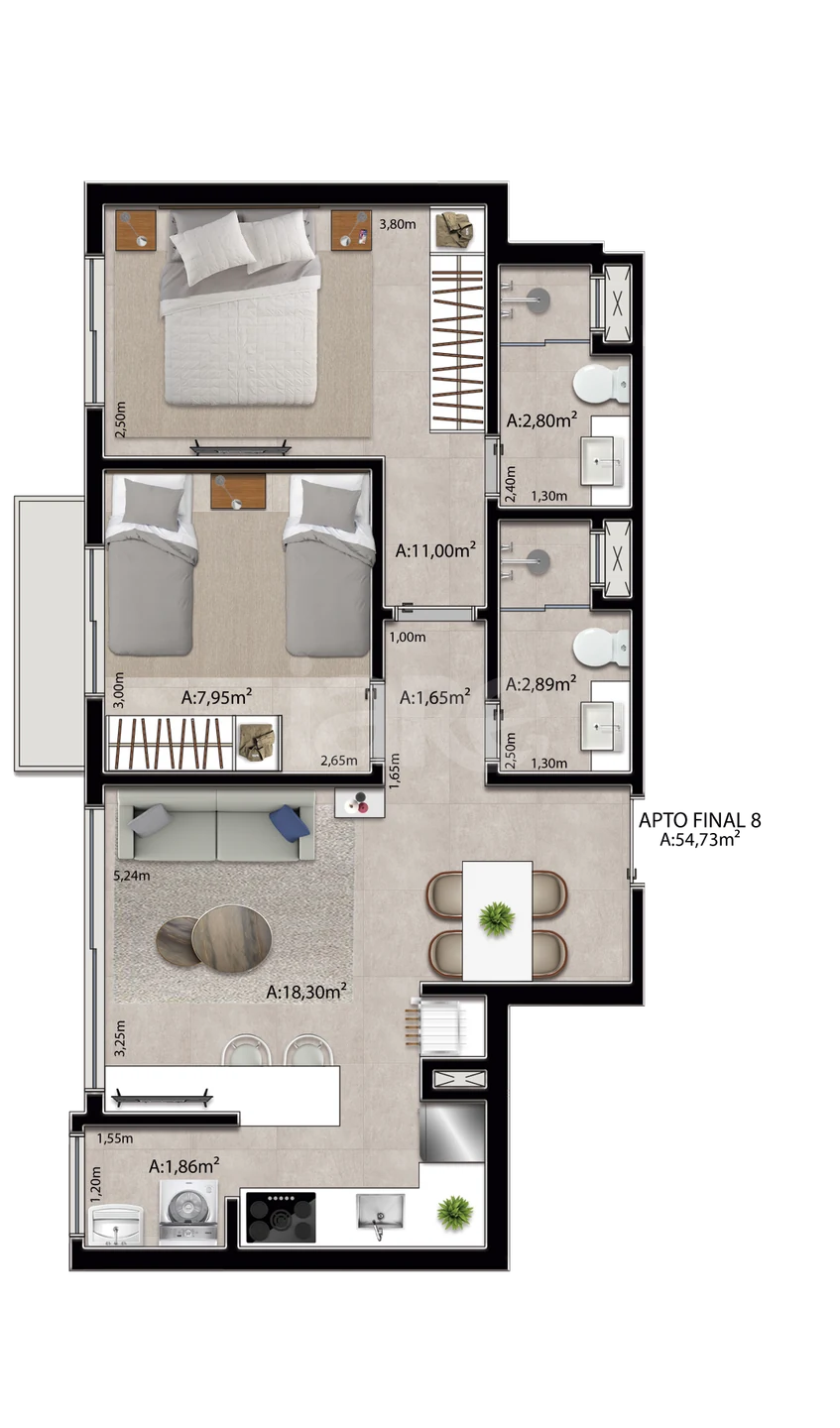 Planta — Apartamento 57,63 m²