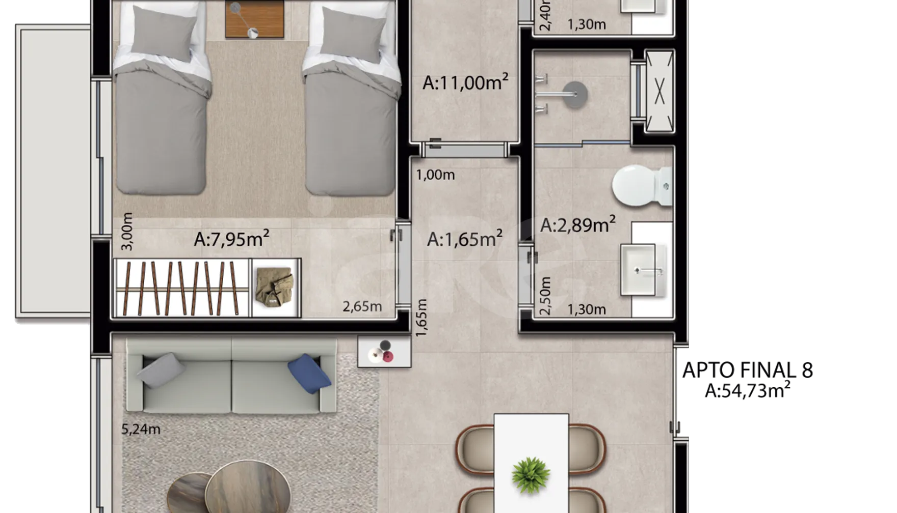 Planta — Apartamento 57,63 m²