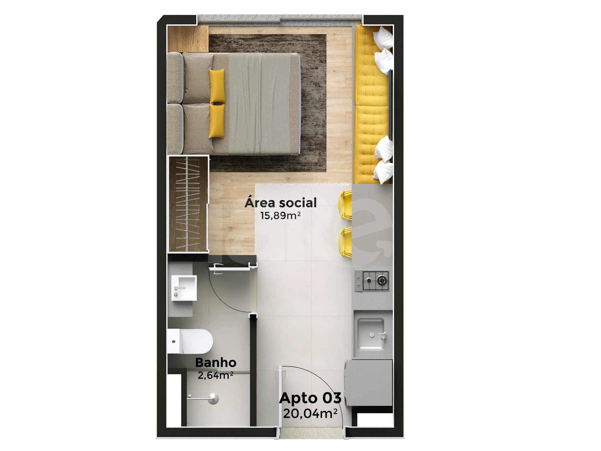 Planta — Studio 21,36 m²