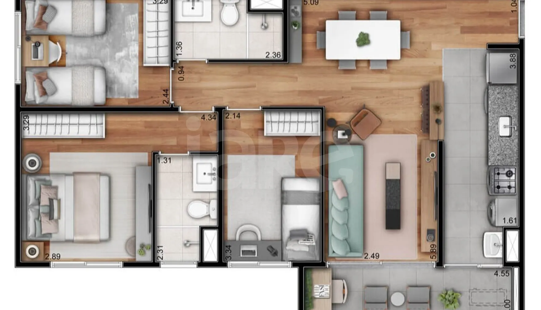Planta — Apartamento 76,29 m²