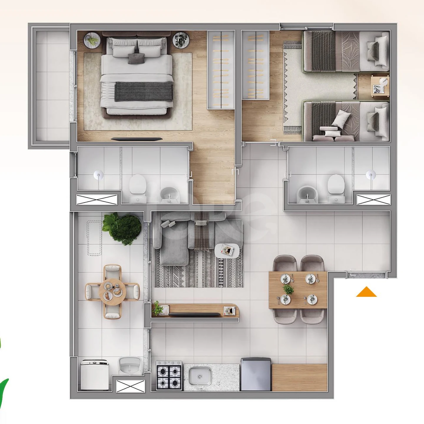 Planta — Apartamento 54,77 m²