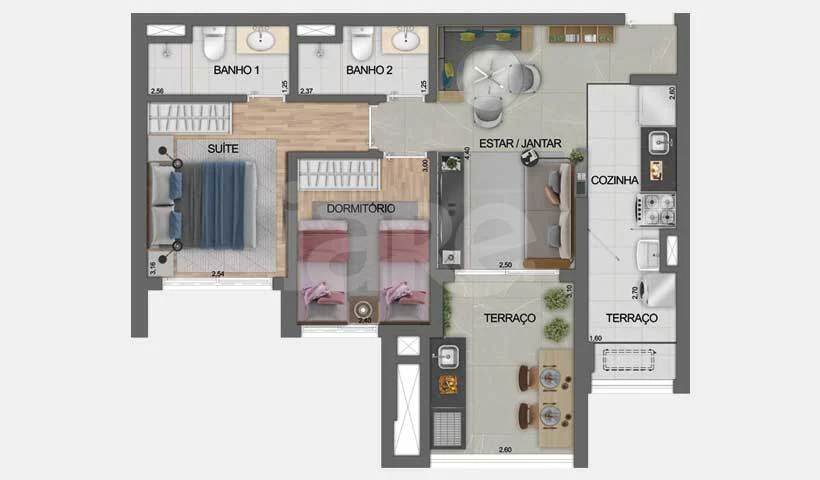 Planta — Apartamento 63,76 m²