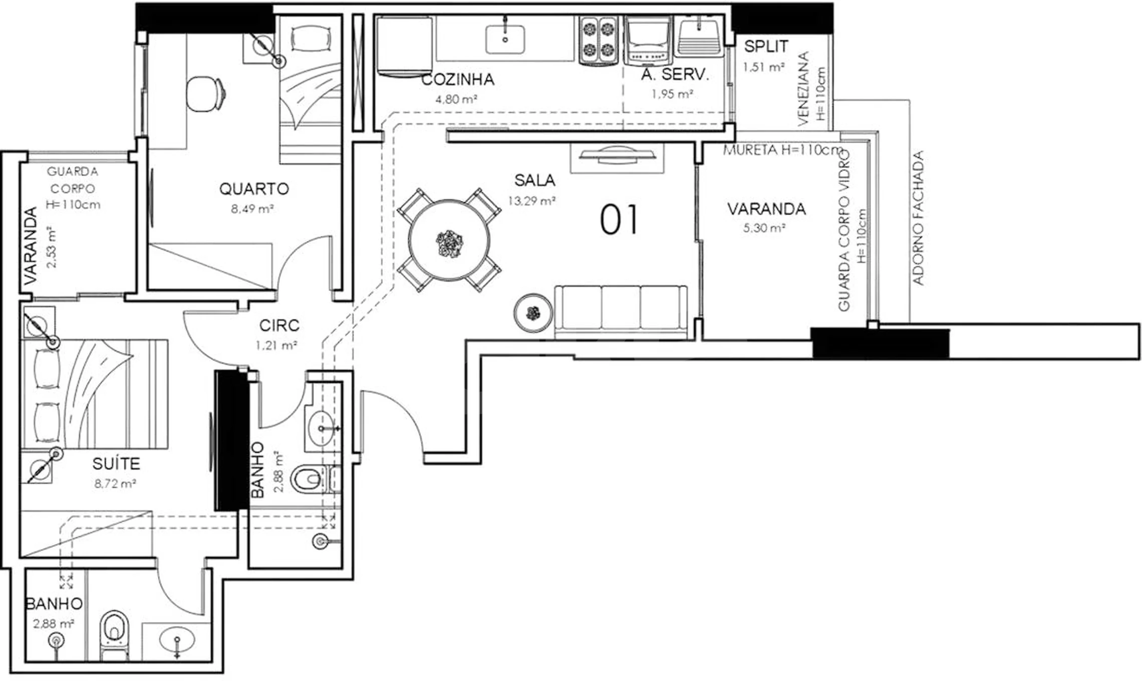 Planta — Apartamento 63,66 m²