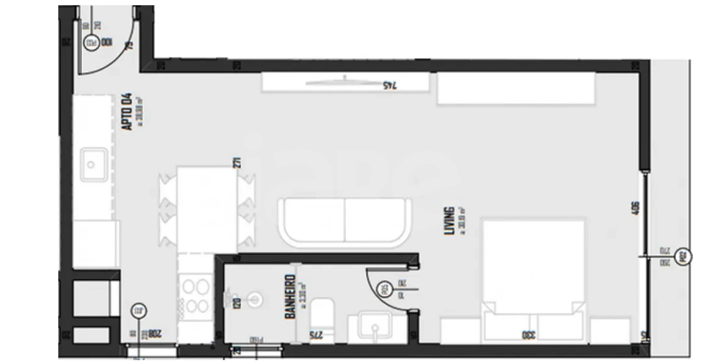 Planta — Studio 38,98 m²