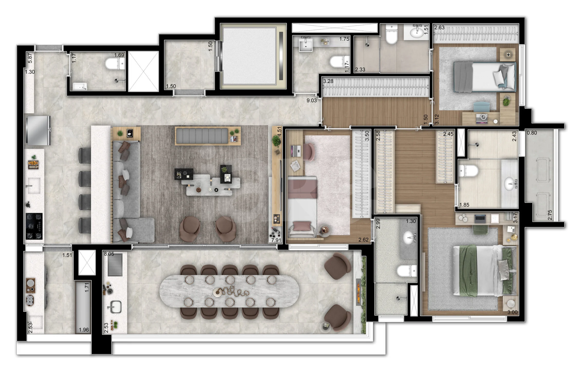 Planta — Apartamento 143 m²