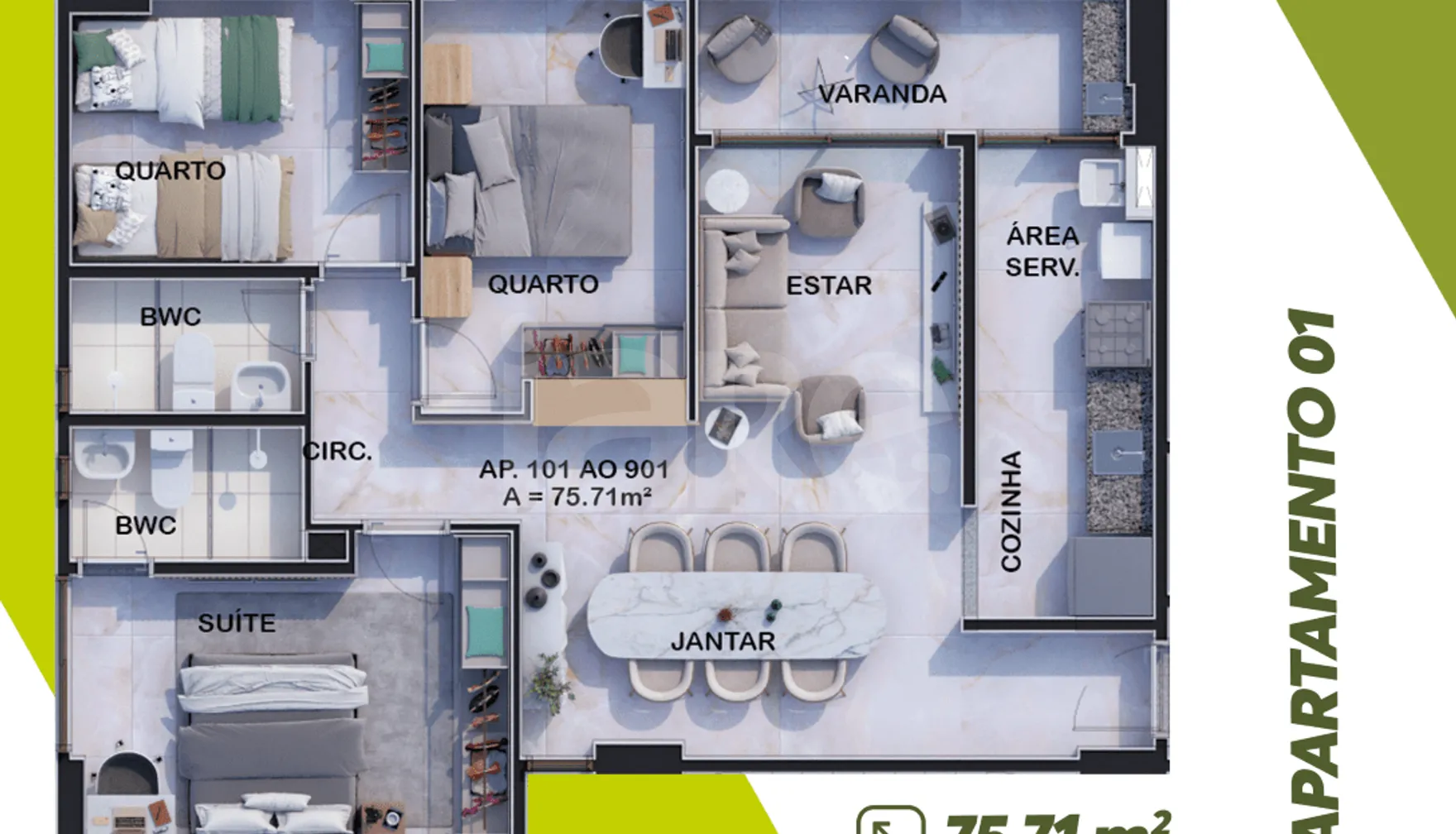 Planta — Apartamento 75,7 m²