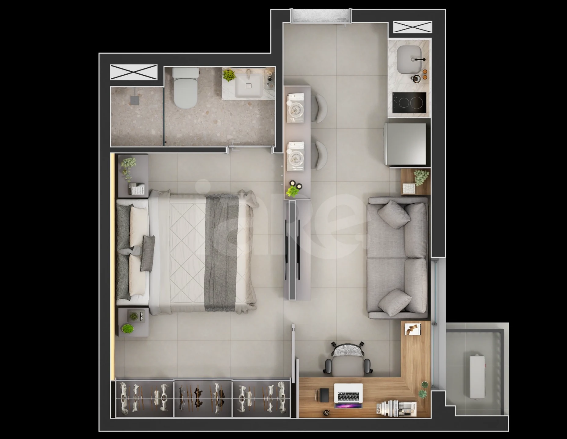 Planta — Studio 35,23 m²