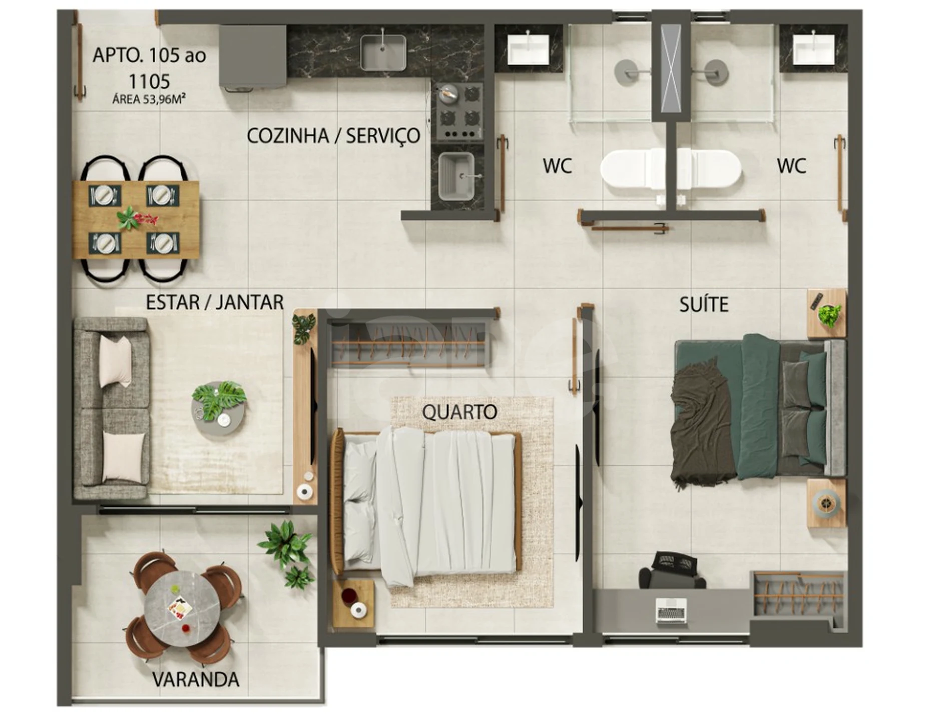 Planta — Apartamento 57 m²