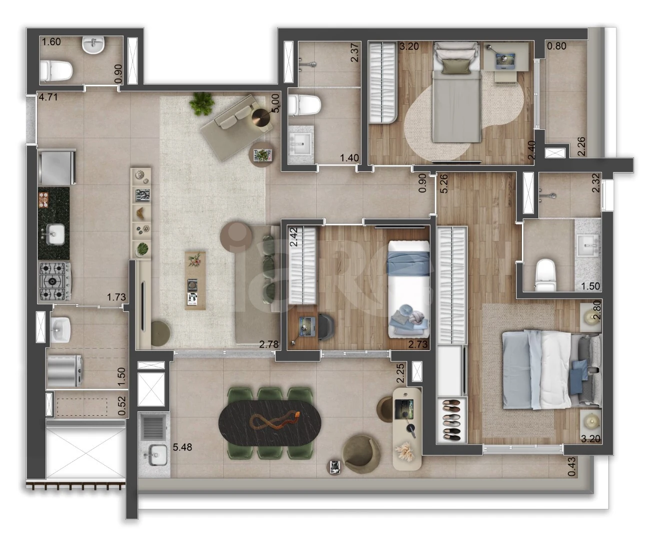 Planta — Apartamento 92,44 m²