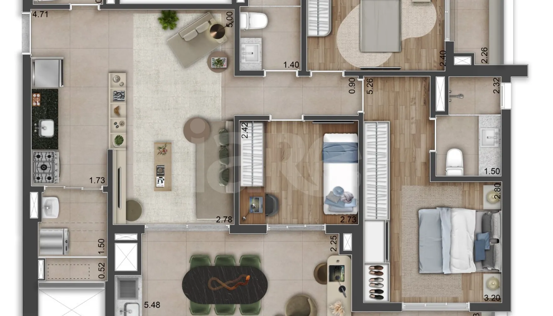 Planta — Apartamento 92,44 m²