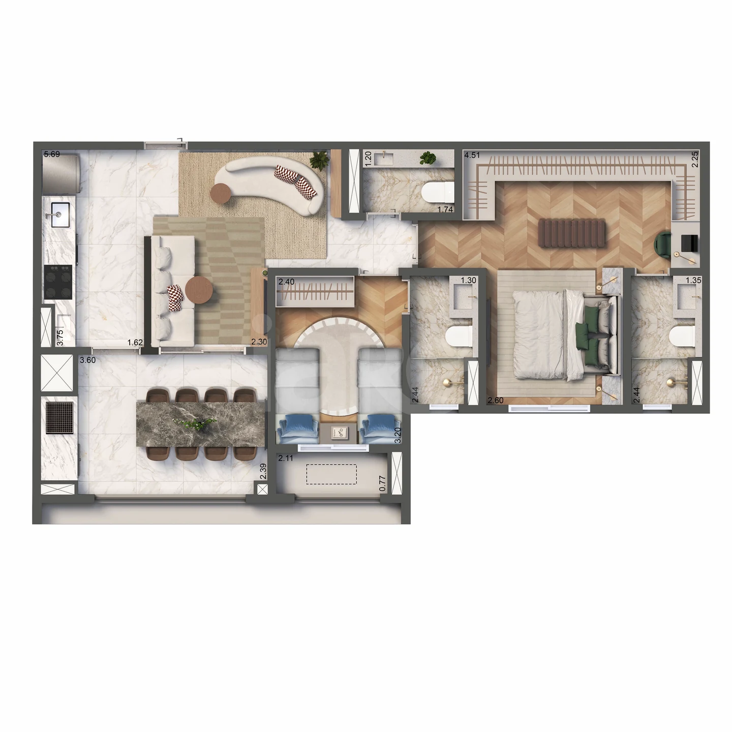 Planta — Apartamento 76,9 m²