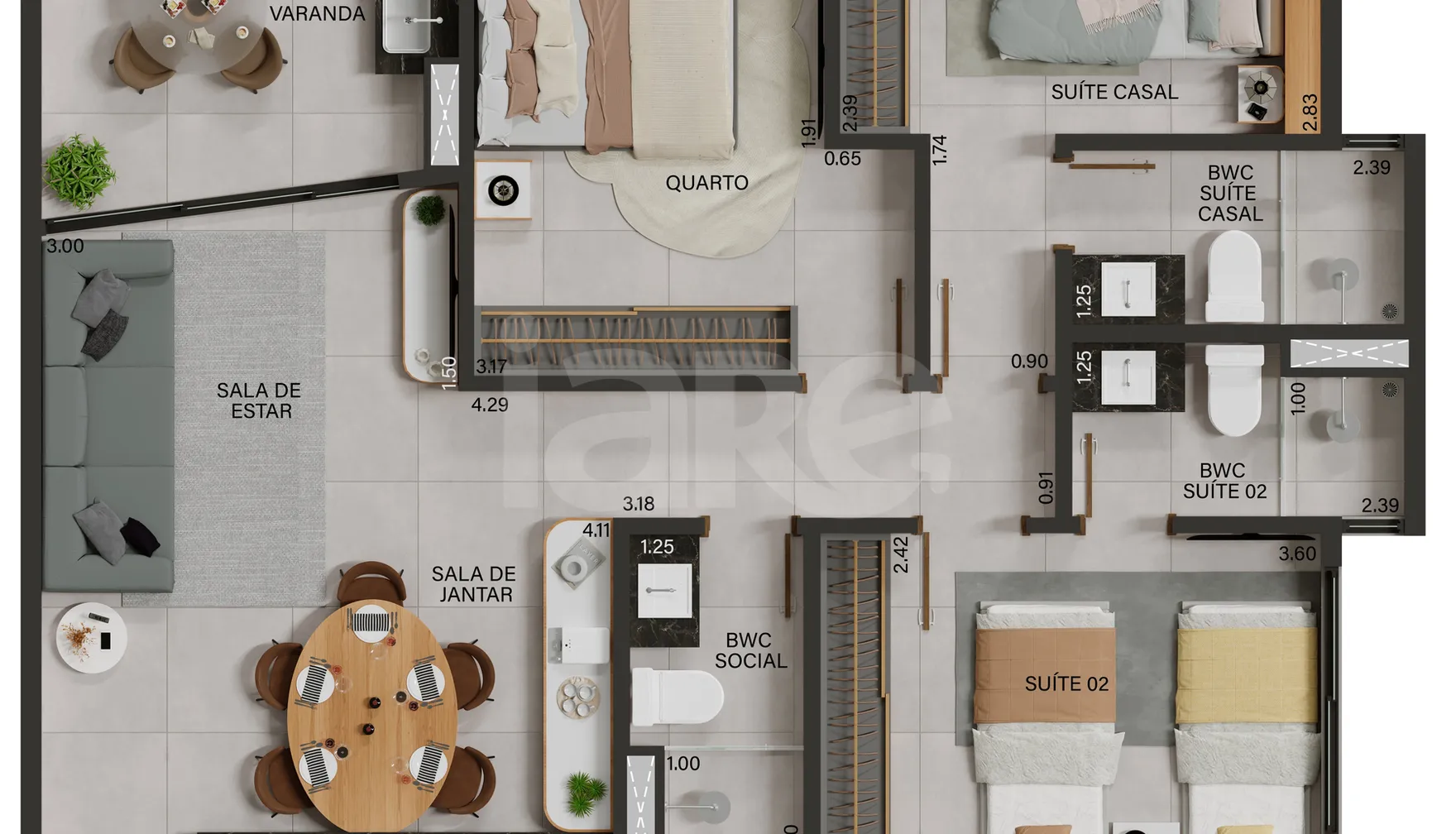 Planta — Apartamento 92,26 m²