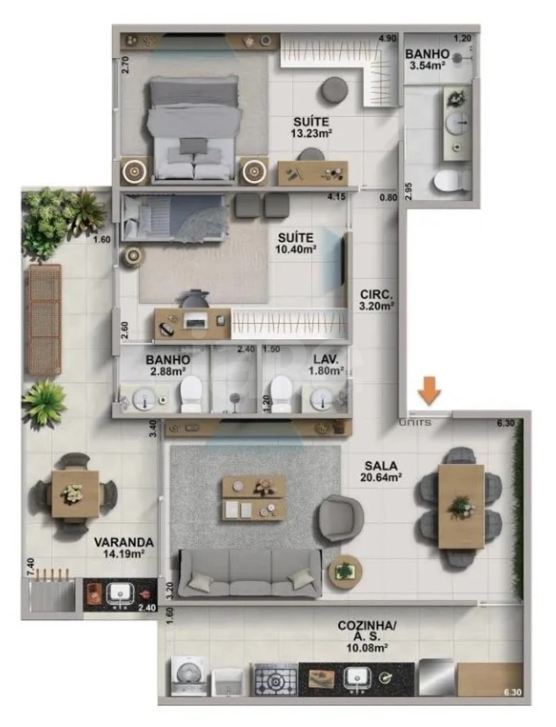 Planta — Apartamento 89,11 m²