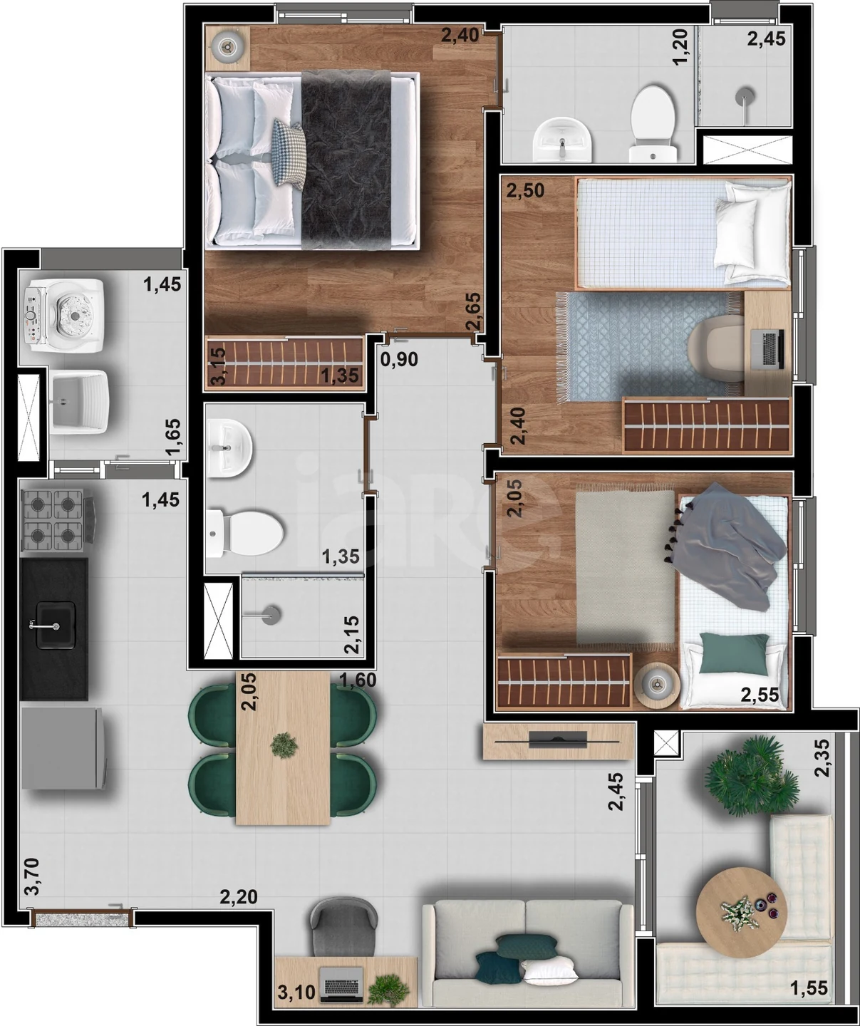 Planta — Apartamento 55 m²