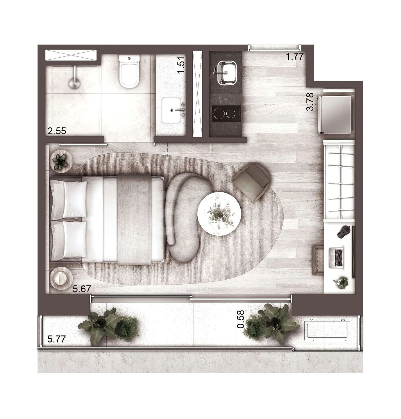 Planta — Studio 31,67 m²