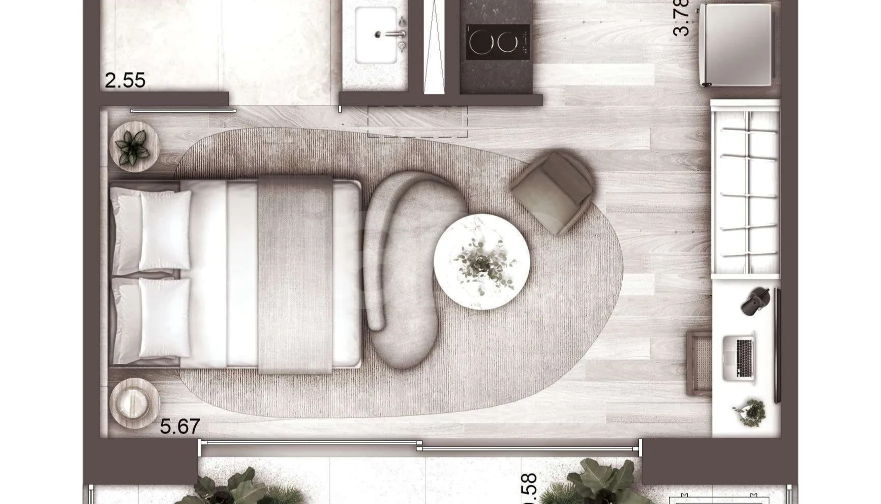 Planta — Studio 31,67 m²