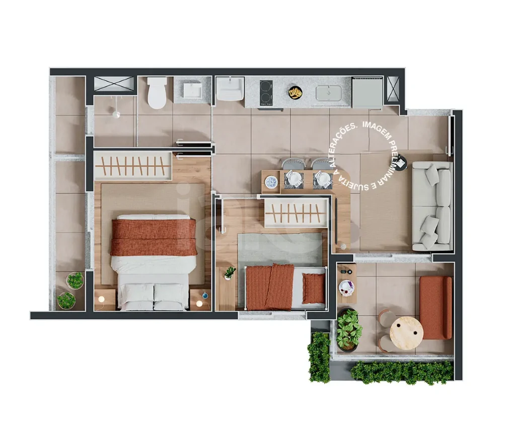 Planta — Apartamento 44,72 m²