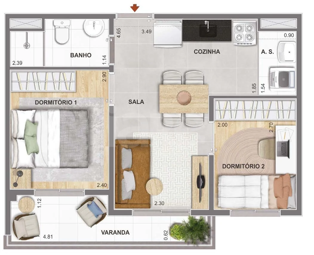 Planta — Apartamento 34 m²