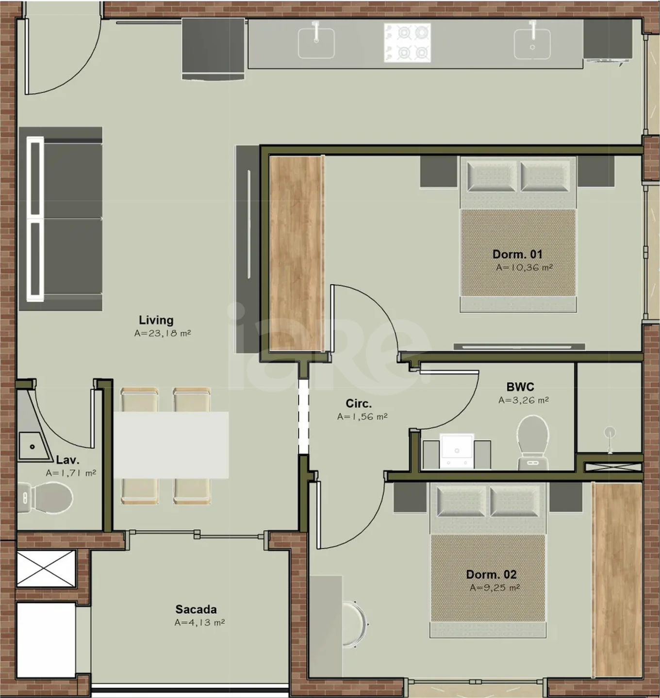 Planta — Apartamento 64,39 m²