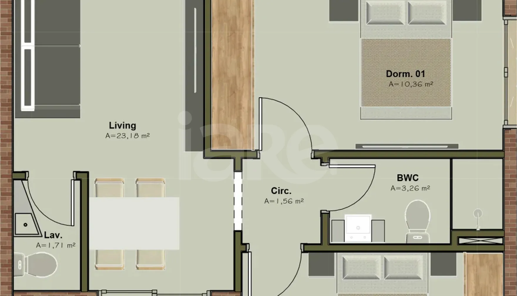 Planta — Apartamento 64,39 m²