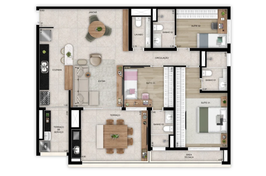 Planta — Apartamento 118,98 m²