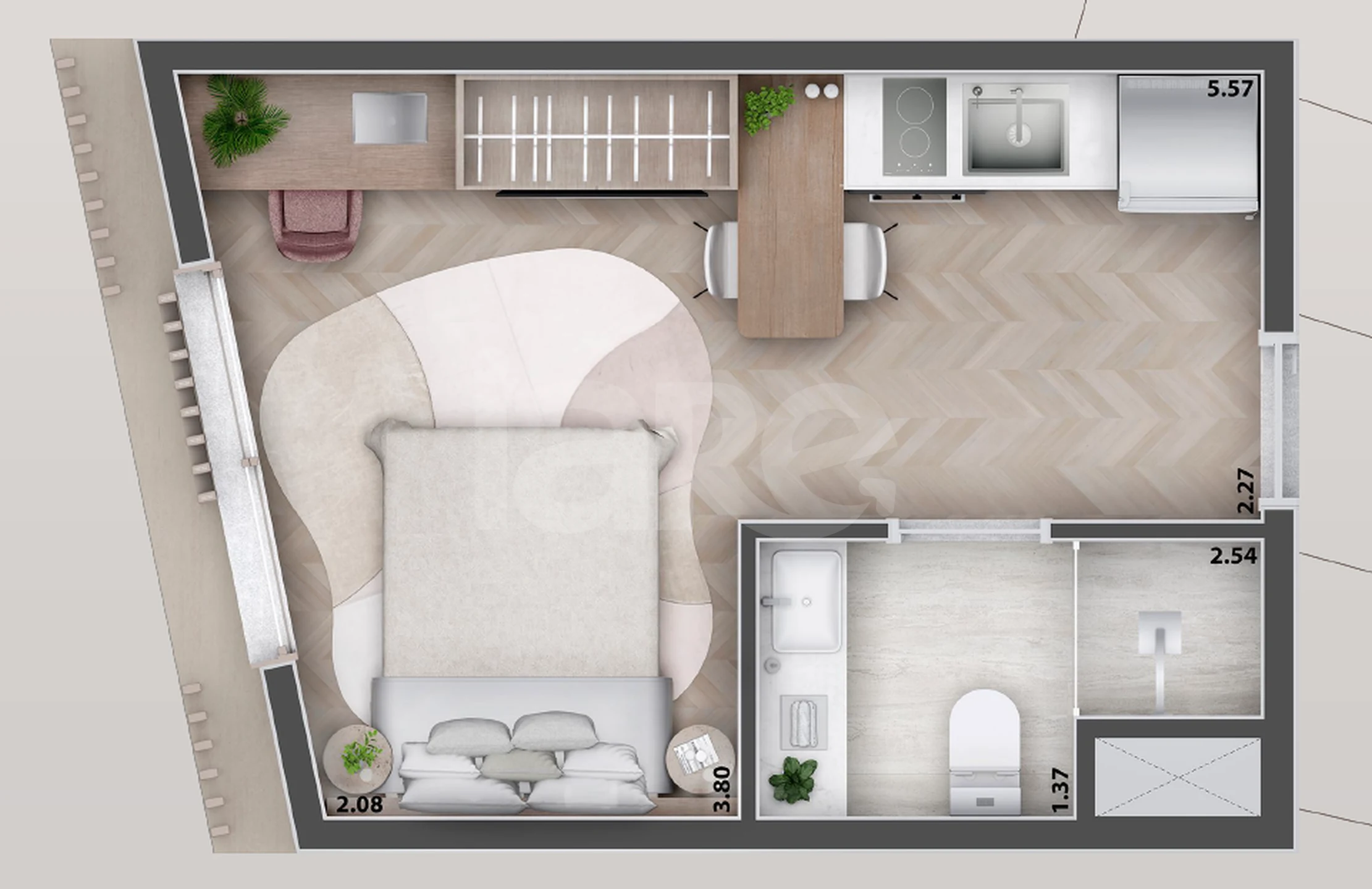 Planta — Studio 21,15 m²