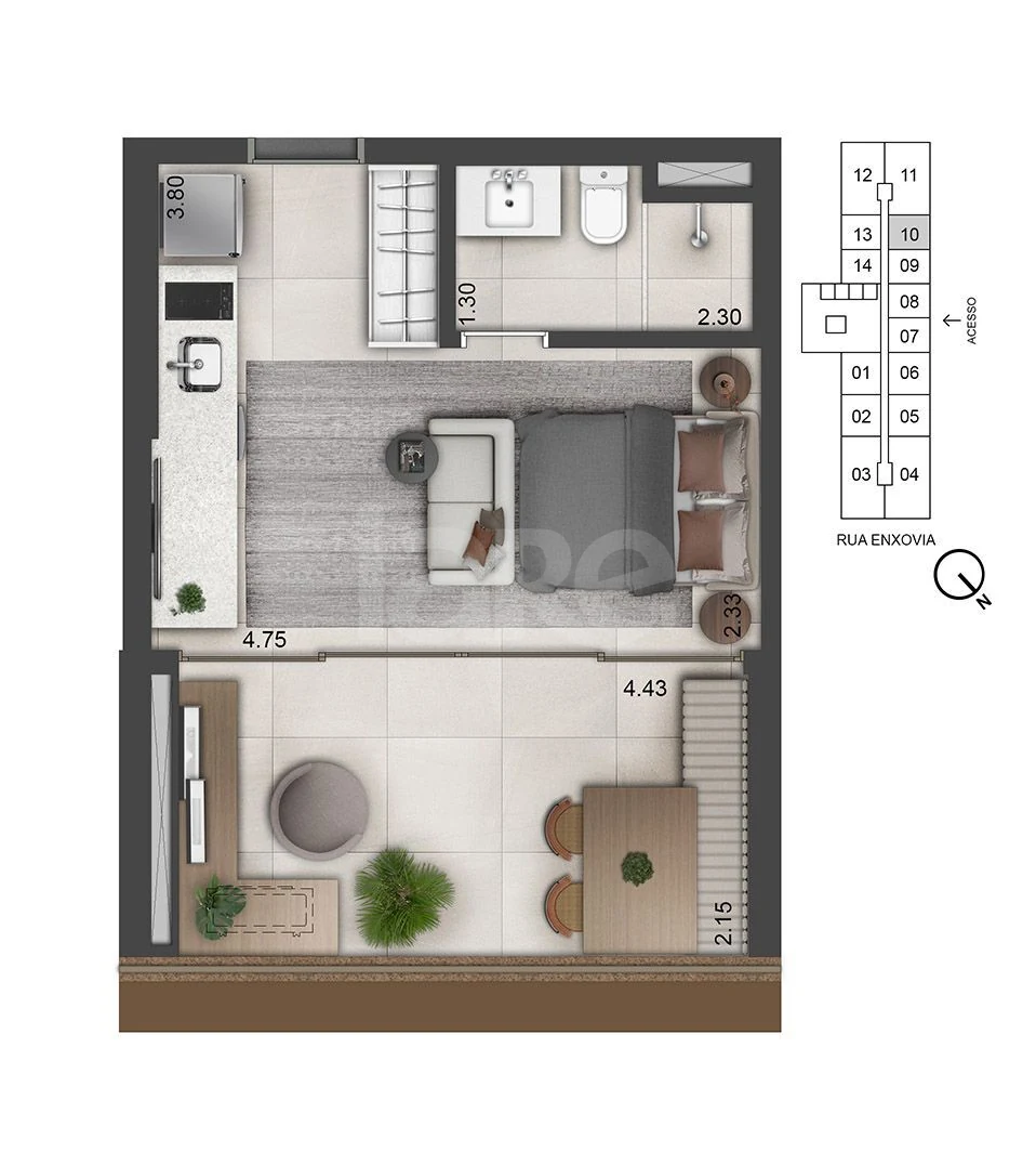Planta — Studio 32,41 m²