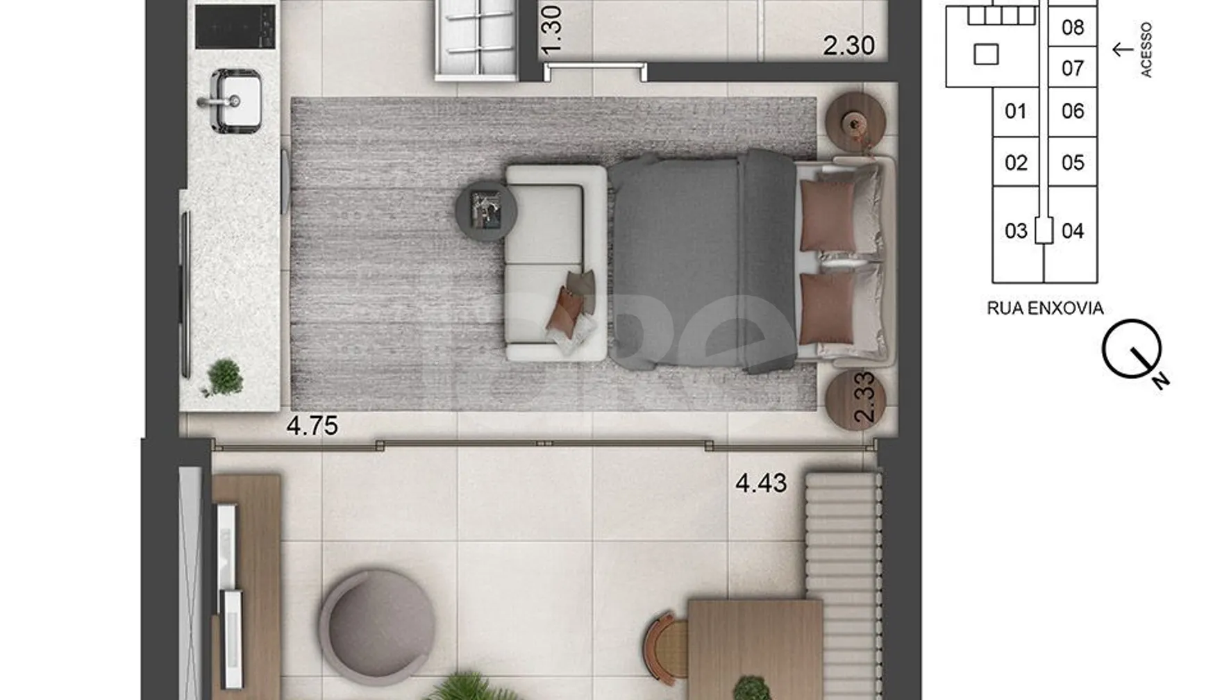 Planta — Studio 32,41 m²