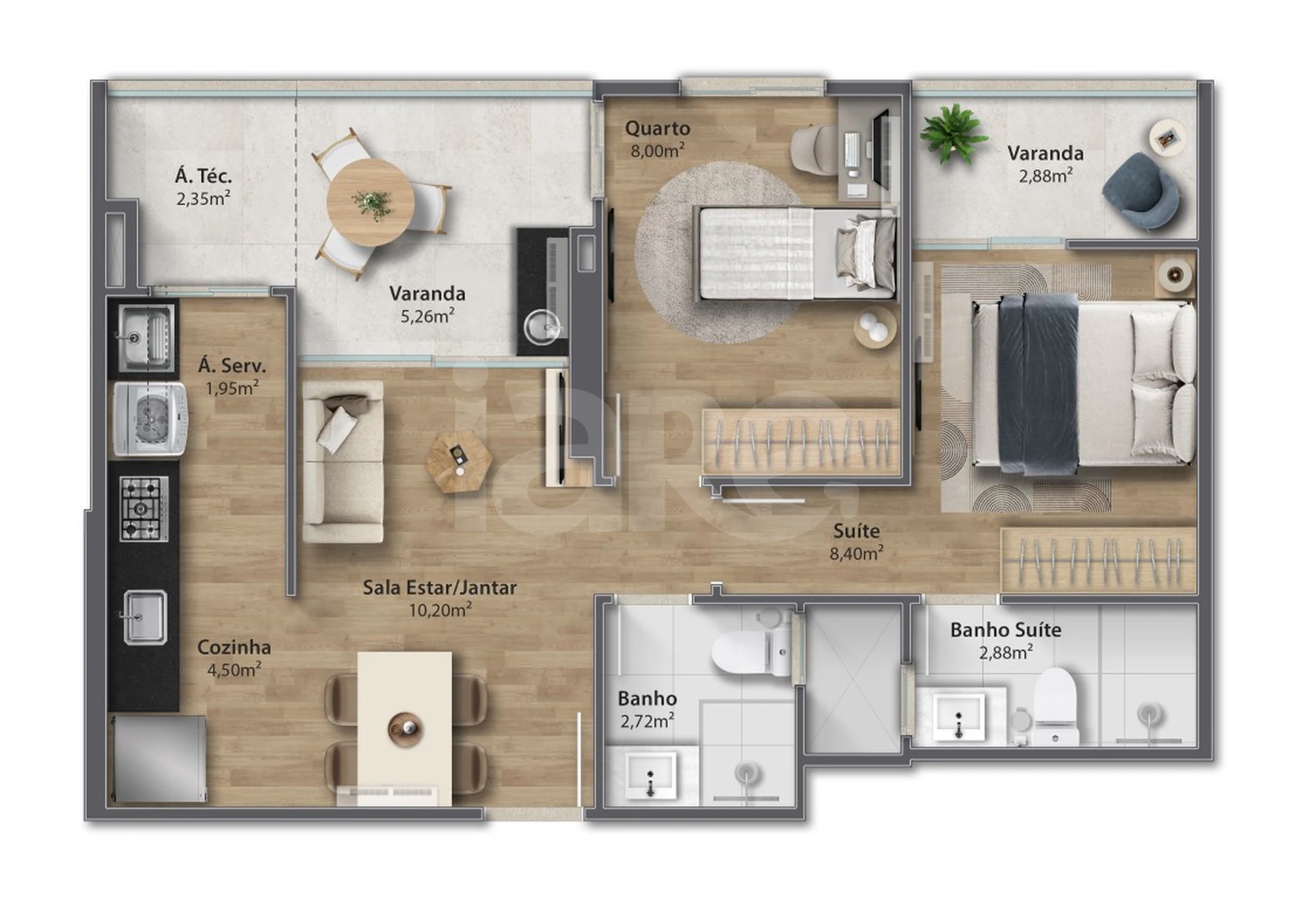Planta — Apartamento 55,55 m²