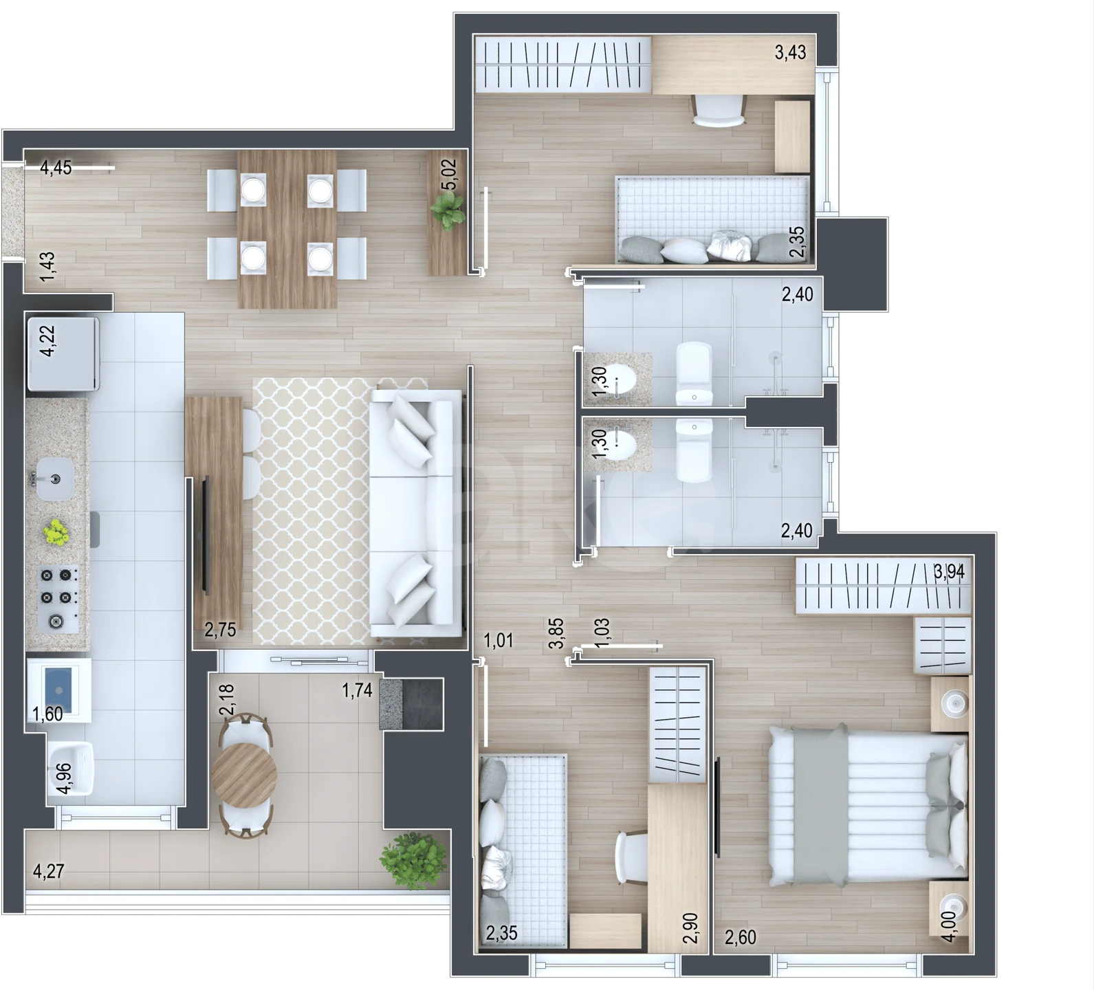 Planta — Apartamento 78,89 m² · 1º pavimento
