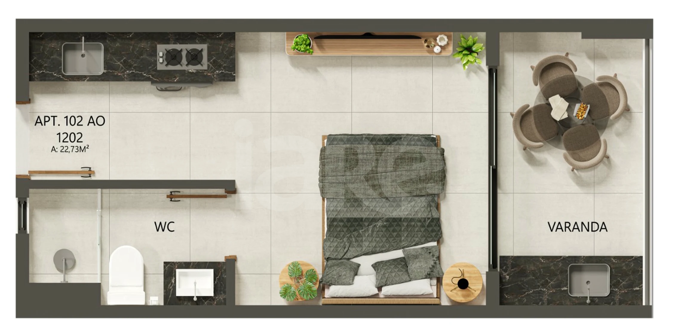 Planta — Studio 22,92 m²
