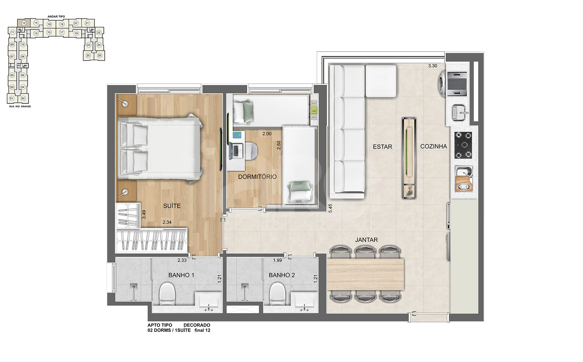 Planta — Apartamento 55 m²