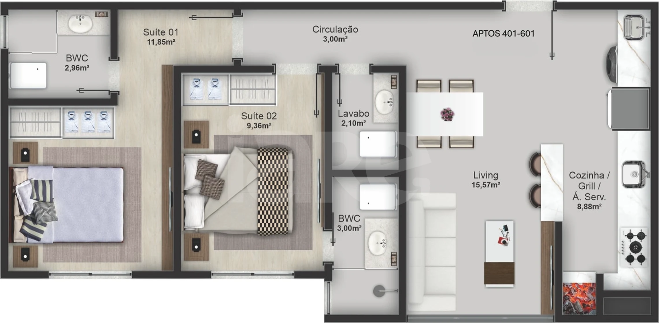 Planta — Apartamento 64,36 m²