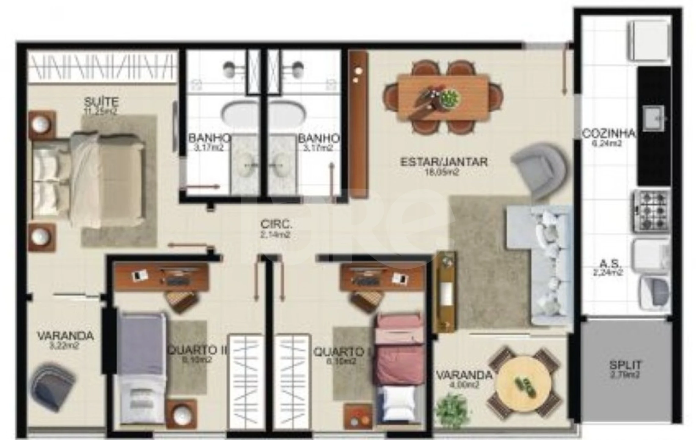 Planta — Apartamento 82,88 m²