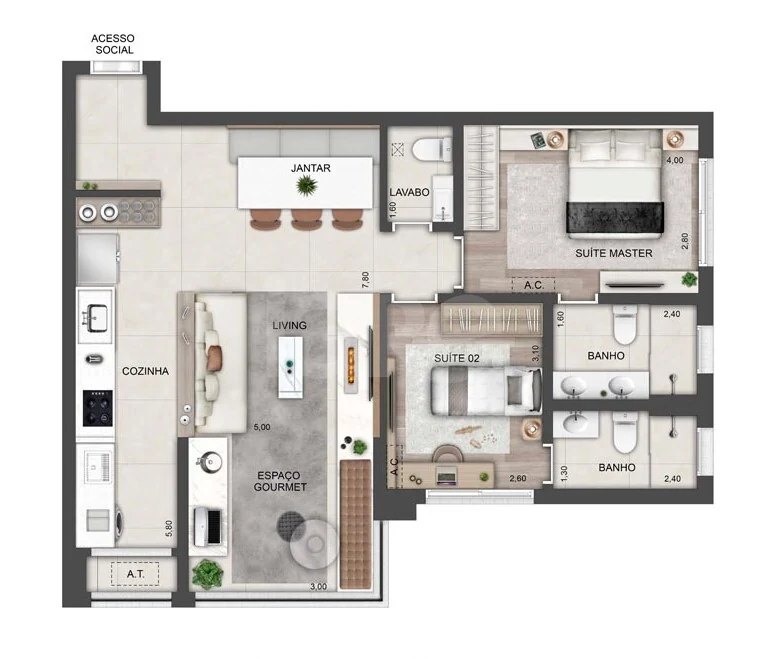 Planta — Apartamento 93,4 m²