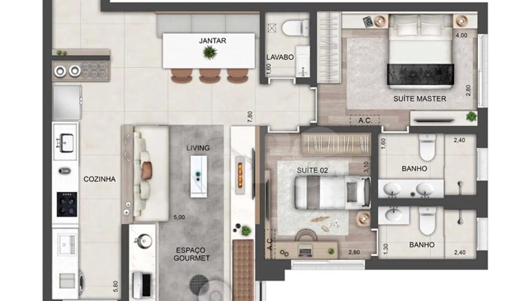 Planta — Apartamento 93,4 m²