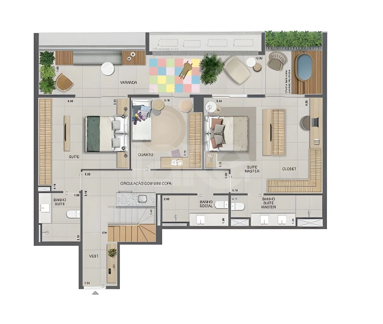 Planta — Cobertura Duplex 250,89 m² · 1º pavimento